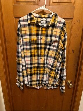 Old Navy Yellow Black White Plaid Button-Down Shirt